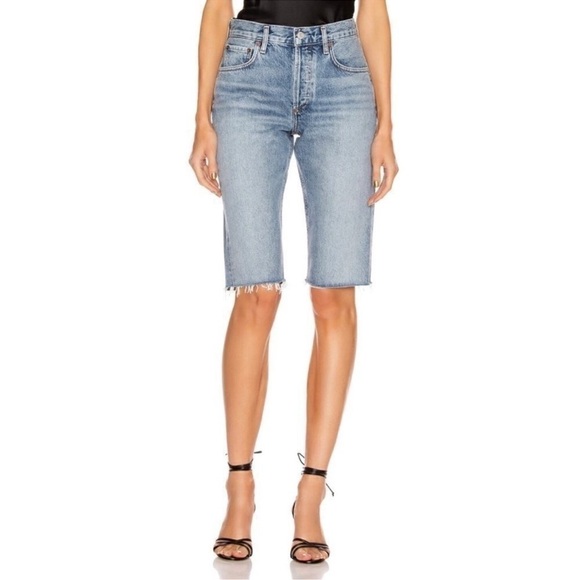 Agolde Forefit Carrie Long Length Slim Denim Shorts - Picture 1 of 6